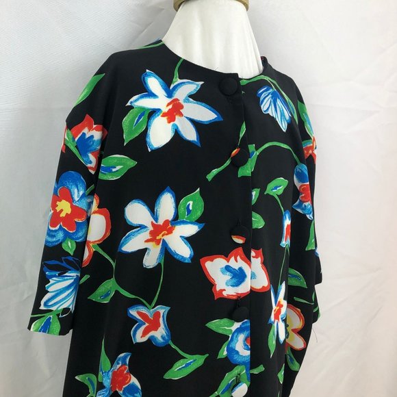 Vintage Rikki Sue Floral  Resort Top Retro Blouse Button Down Shirt 2XL - Picture 2 of 8